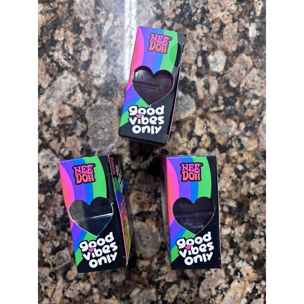 NeeDoh Good Vibes Only Heart Squishy (Pink Purple Blue) AUTHENTIC Lot Of 3
